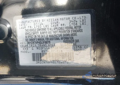 2016 Nissan Versa 1.6 Sv z USA, uszkodzony, nr VIN 3N1CN7AP4GL916070